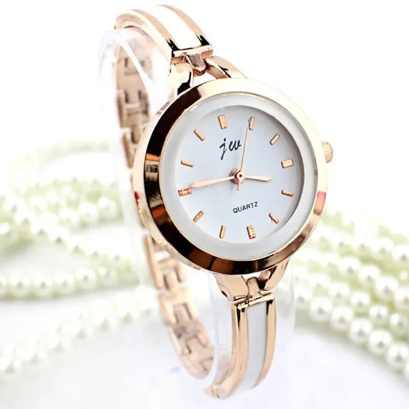 Famous Brand Rose Gold Silver Casual Quartz Watch Women Mesh Stainless Steel Dress Women Watches Qme RG white
