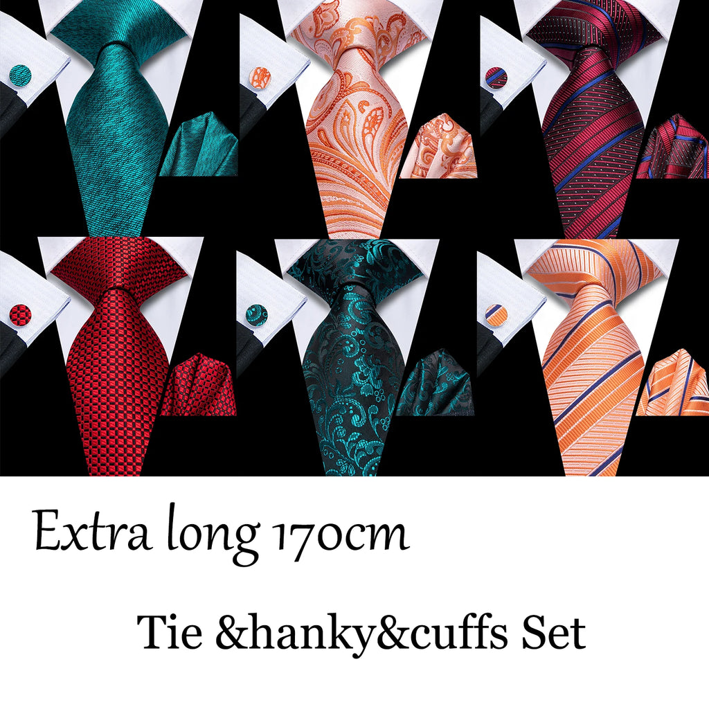 Hi-Tie Designer Orange Teal Striped Paisley Silk Wedding Tie For Men Necktie Hanky Cufflink Fashion Business Party Dropshipping Qme