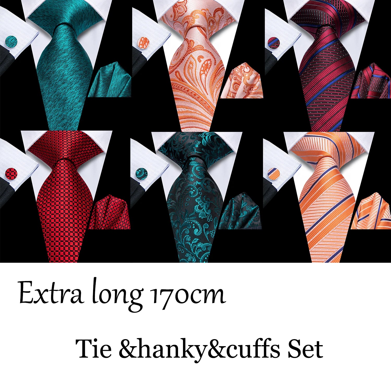 Hi-Tie Designer Orange Teal Striped Paisley Silk Wedding Tie For Men Necktie Hanky Cufflink Fashion Business Party Dropshipping Qme