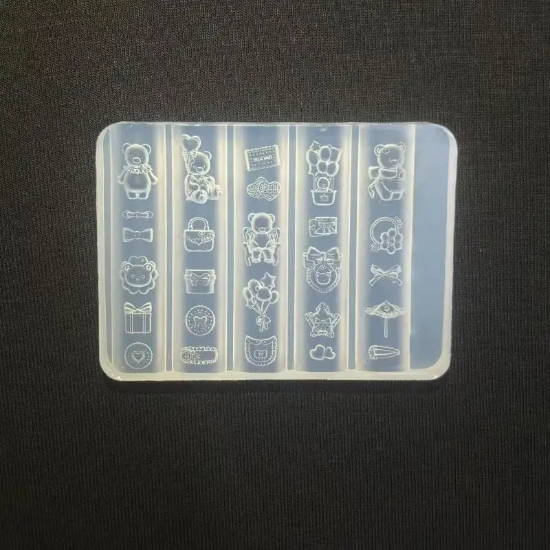 Little Bear Party Transparency Silicone Nail Art Template 3D Mold Qme