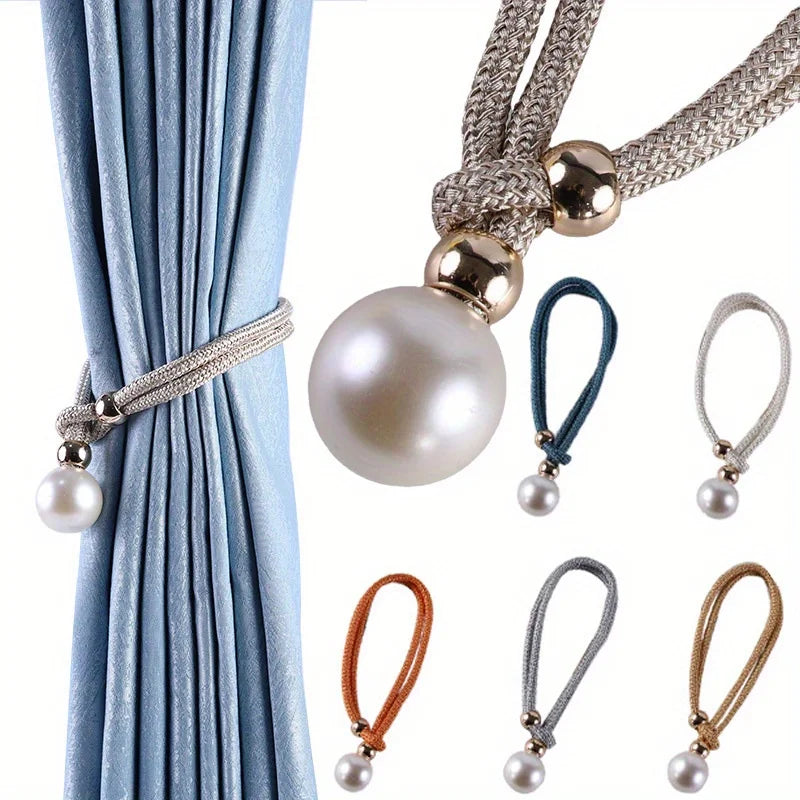 Elegant Pearl Tie Band Window Curtain Tiebacks - Perfect for Home Office Decor! Qme Default Title