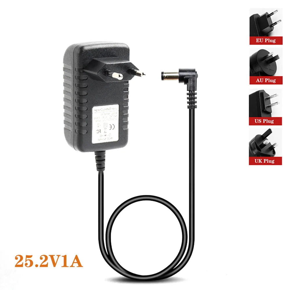 4.2V 8.4V 12.6V 16.8V 21V 25.2V 29.4V 1A 2A 3A 18650 Lithium Battery Charger for Lithium Battery Pack 90 Degree Elbow Qme 25.2V1A US PLUG