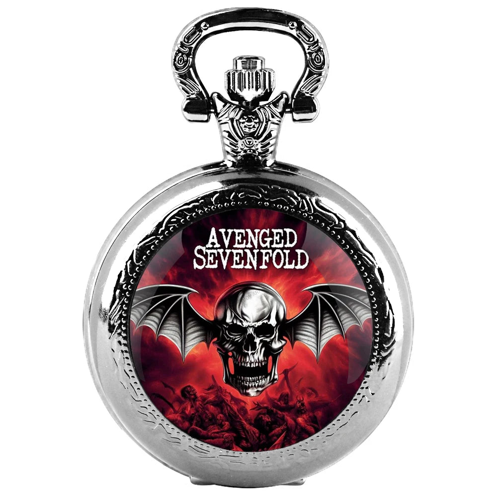 Avenged Sevenfold Design Glass Dome Quartz Pocket Watch Necklace Men Women Unique Jewelry Pendant Birthday Accessories Gift Qme 02