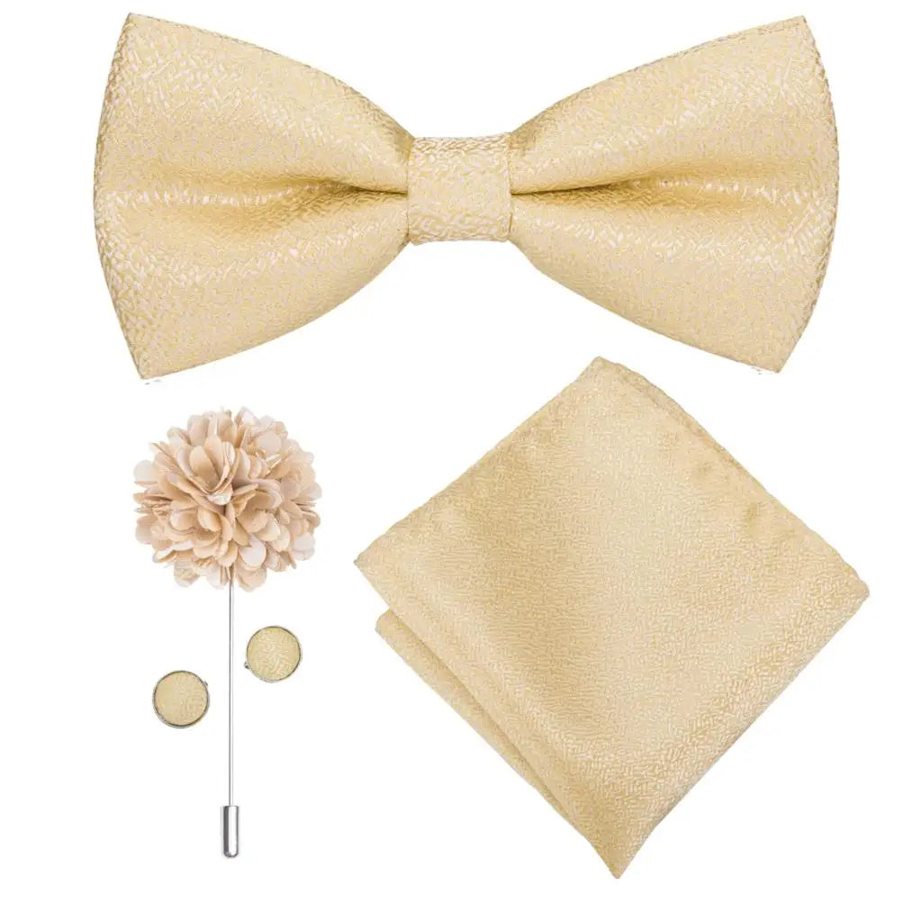 Hi-tie Silk Men's Bowtie Pocket Square Cufflinks Brooch Jacquard Qme LH0771-0053
