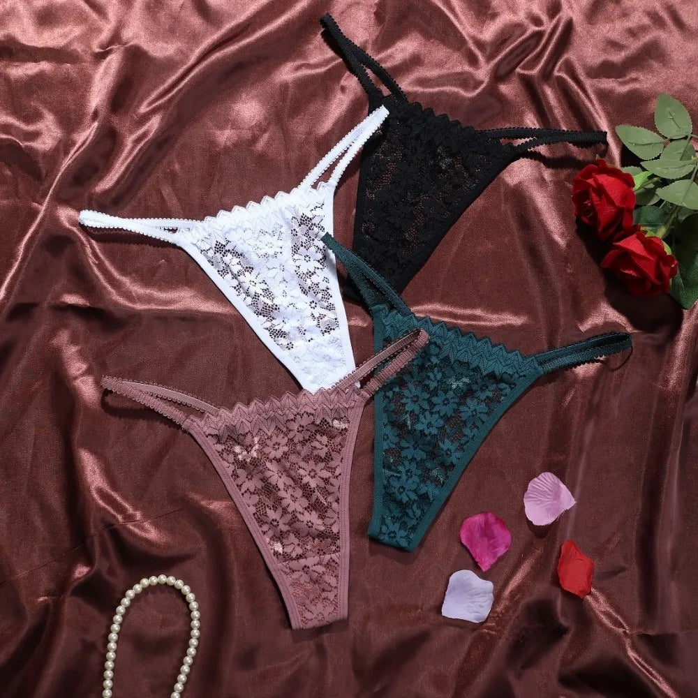 Breathable Mesh Lace Thong Women Low Waist Transparent Flower Briefs Qme