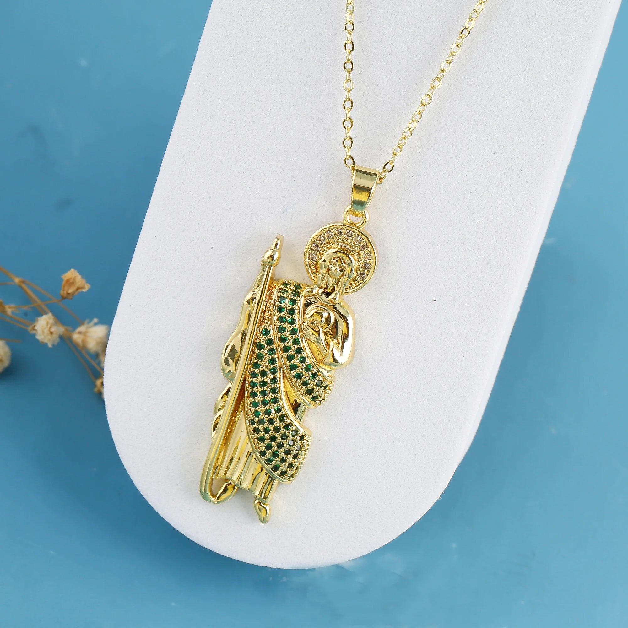 3PCS Religious San Judas Jewelry Set Necklace Earrings Simple for Woman Girl Party Wedding Zirconia Jewelry Gift Daily Wear Qme Necklace 2