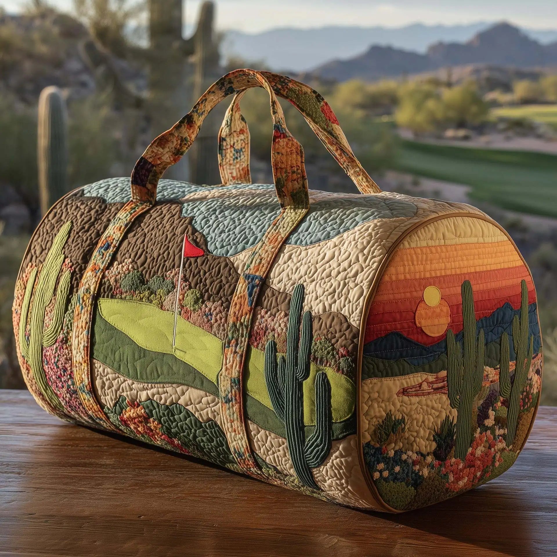 Women 3D Quilting Craft Travel Duffel Bag Fashion Sun Mountain Forest Qme A16