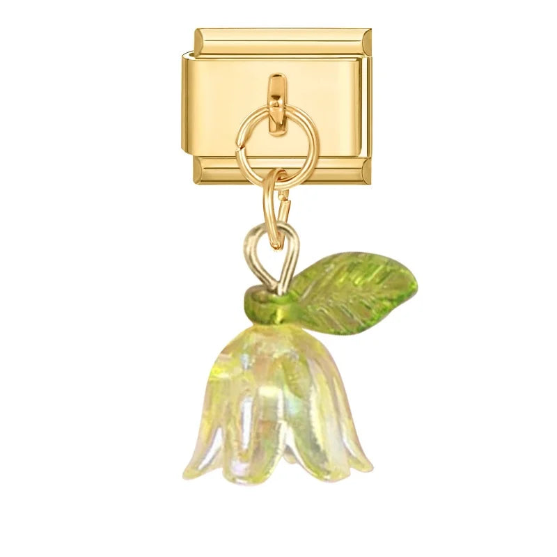 Fashion Colorful Lily Of The Valley Golden Pendant Italian Charm Link Fit 9mm Bracelet Stainless Steel Women Men DIY Making Gift Qme Style 8