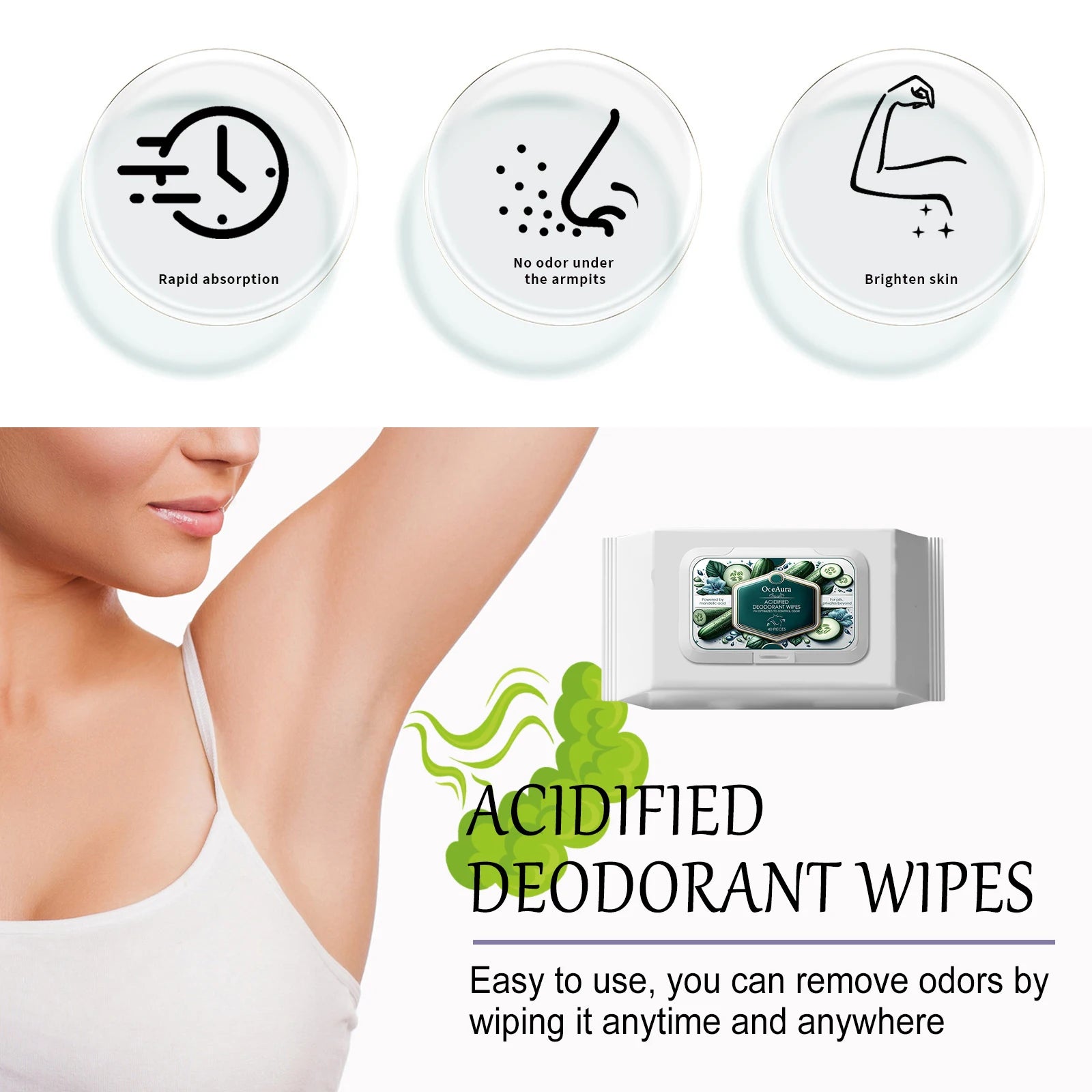 Natural Deodorant Wipes Woman Body Odor Remover Clean Underarms Reduce Bad Smells Refreshing Sweat Absorbent Armpit Care Product Qme