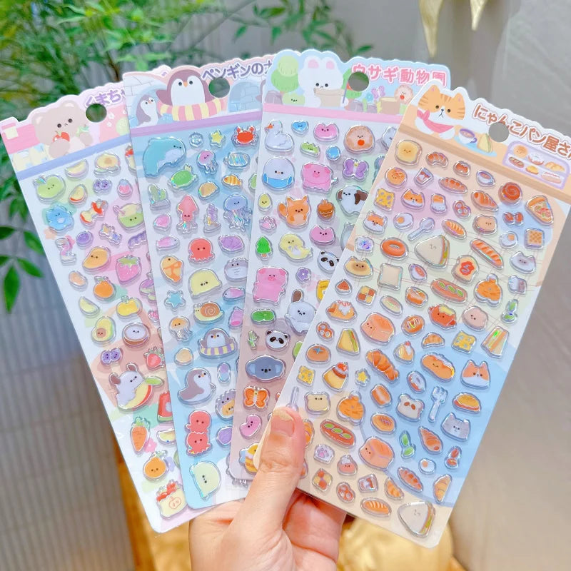 4PCS Japanese Cute Animal Candy Glass 3D Crystal Sticker, Reward Sticker for DIY Scrapbook Phone Case Notebook Decoration Qme