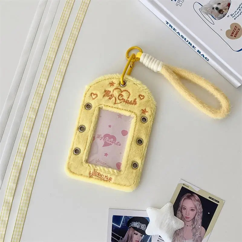 Cute Ballet-style Ribbon Photocard Holder Plush Card Lanyard Idol Qme Yellow