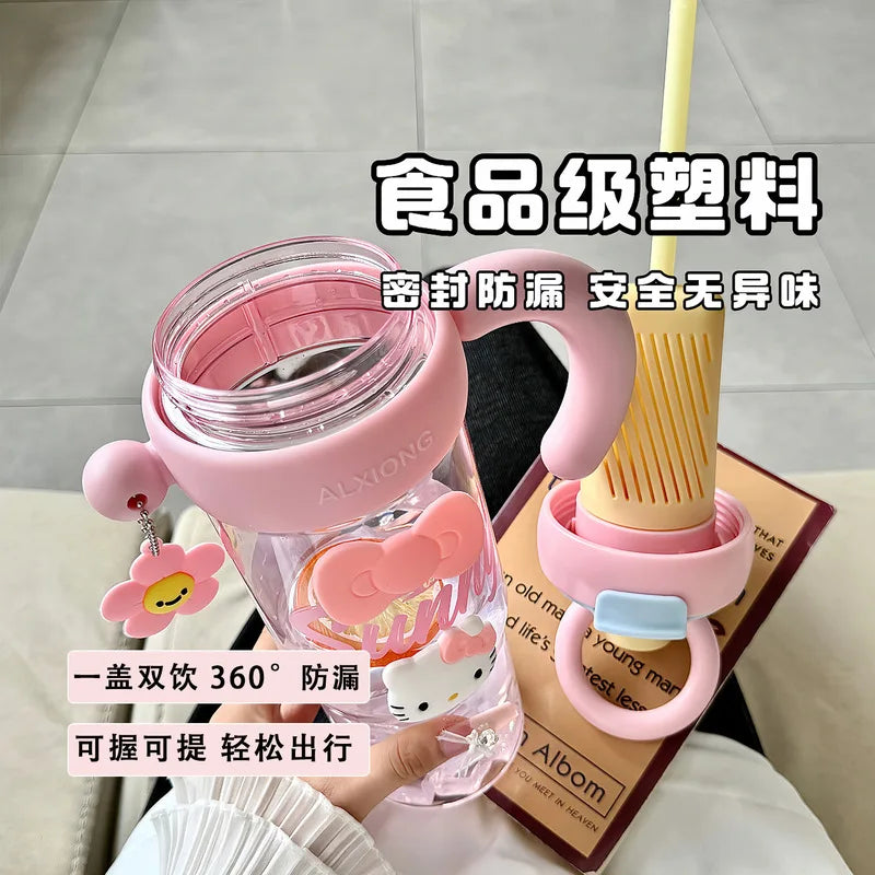 Hello Kitty Plastic Cup Stylish Straw Cup for Girls Extra-Large Summer Capacity Tea Cup and Kettle for Home and Office Use Qme