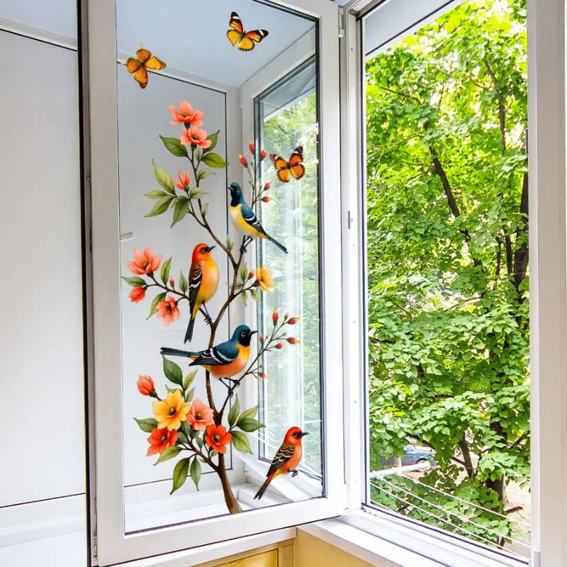 Home Fridge Sticker Electrostatic Tree Branch Bird Butterfly Window Qme