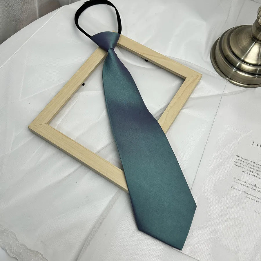 Solid Color Bright Color Tie Zipper Tie Short Style Convenient Uniform Accessories College Style Daily Tie Multi-color Tie Qme POLYESTER Green