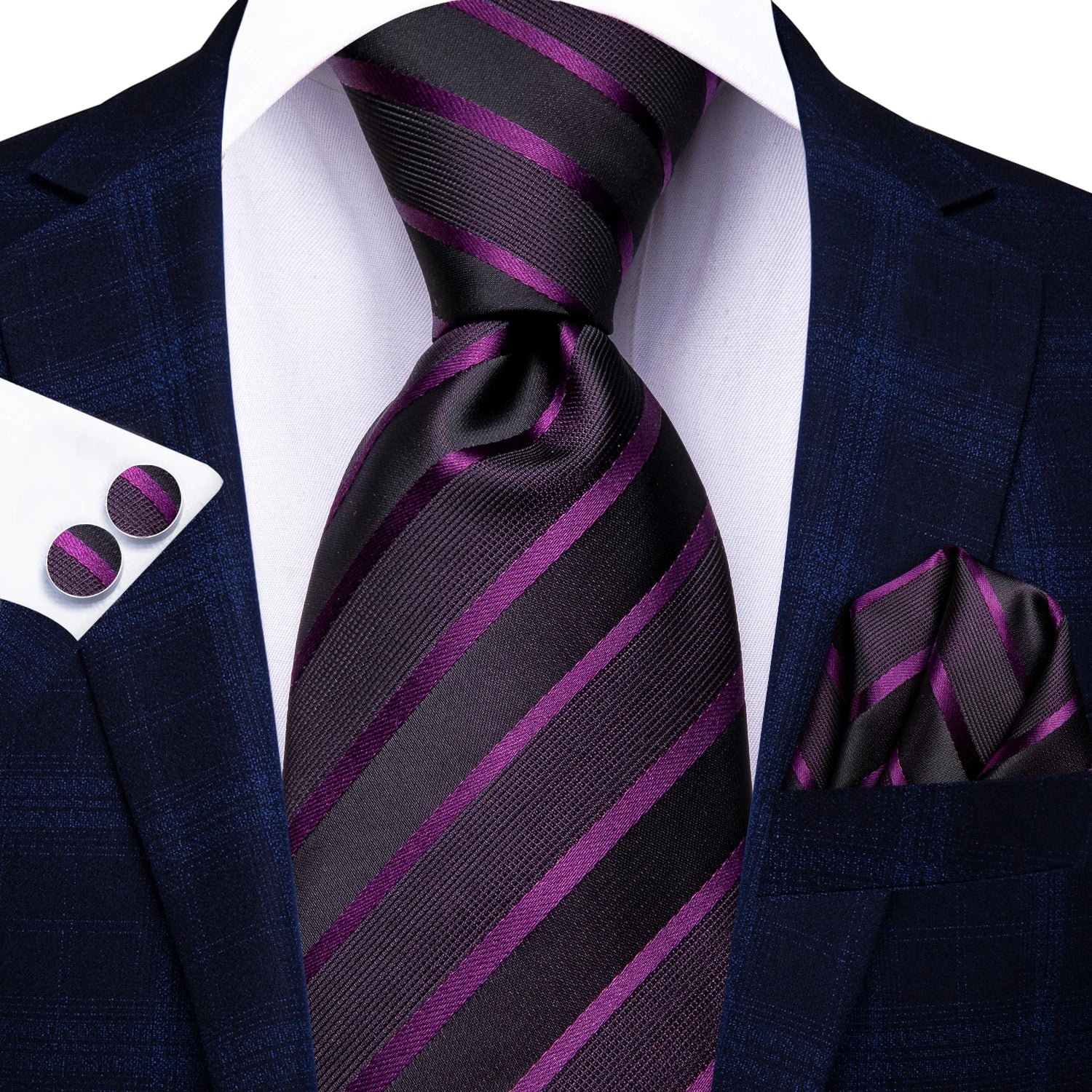 Hi-tie Red Blue Striped Business Mens Tie Jacquard Necktie Qme N-3937