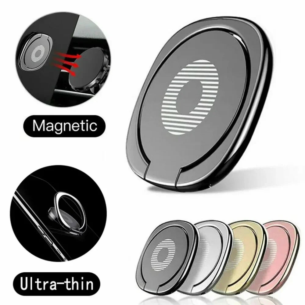 360° Rotating Ultra-thin Metal Phone Finger Grip Holder Magnetic Compatible Cellphone Back Ring Stand Car Mount For Mobile Phone Qme