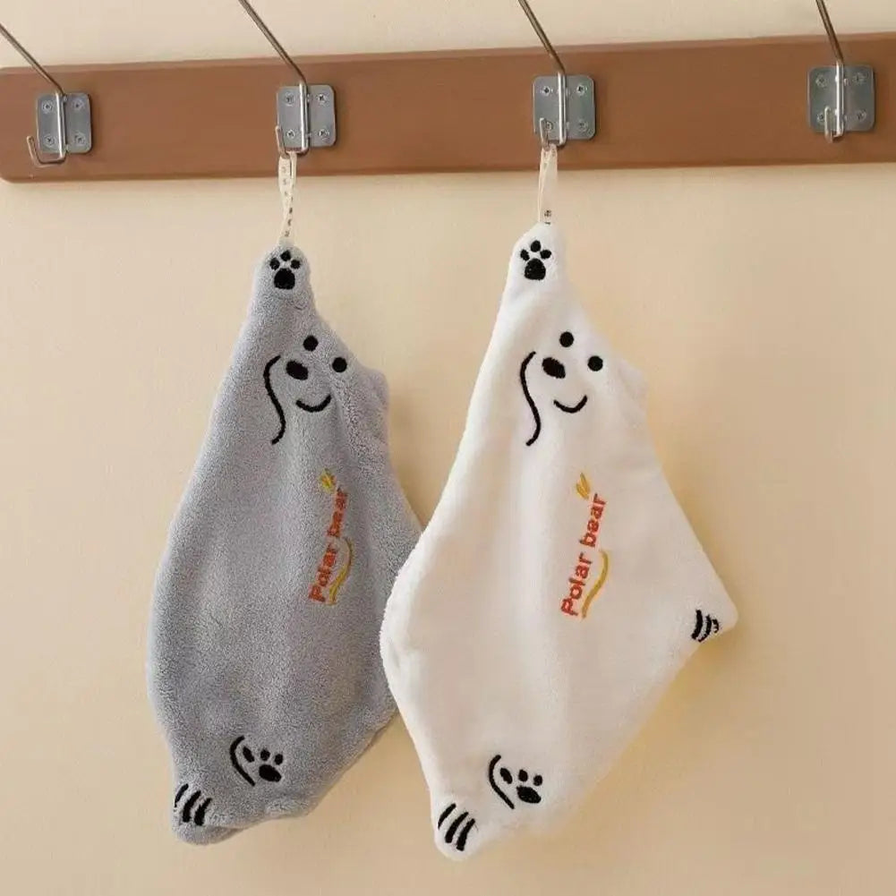 Polar Bear Coral Velvet Hand Towel Kitchen Bathroom Ultra Soft Qme