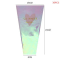 30Pcs Colorful Transparent Flower Packaging Bag Waterproof Laser Love Bouquet Packaging Paper Straight Bag Bouquet Packaging Qme L