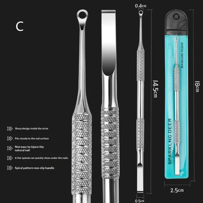 Double-ended Nail Beveled Head Cuticle Pusher Remover Stainless Steel Qme C