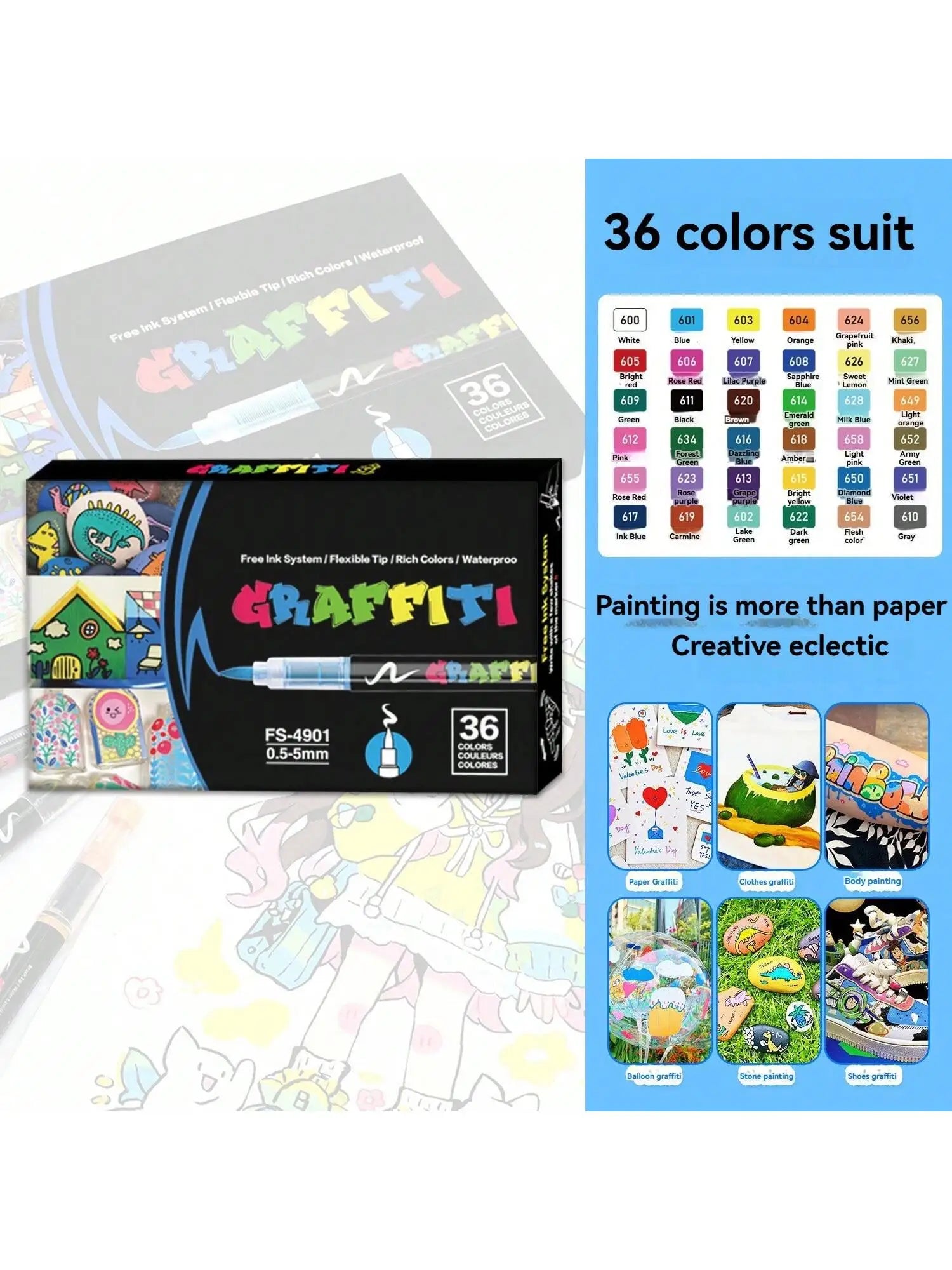 12-36 Colors Acrylic Paint Pens Markers Brush Tip Paint Markers for Art Supplies, Fabric Paint, Fabric Markers, Art Markers Qme 36 colors