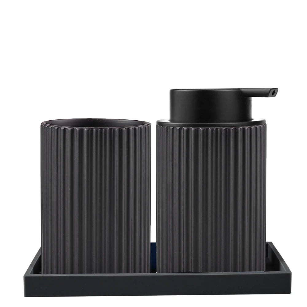 Foaming Soap Dispenser Set with Toothbrush Holder Silicone Tray Modern Black Foaming Dispenser Bottle for Hands Dishes Qme A