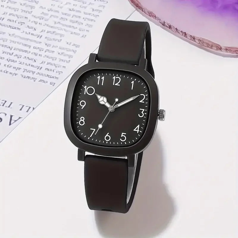 Candy Color Square Women Watch Casual Silicone Band Quartz Wristwatch 10 Colors Fashion Ladies Sports Clock Reloj Mujer No Box Qme black