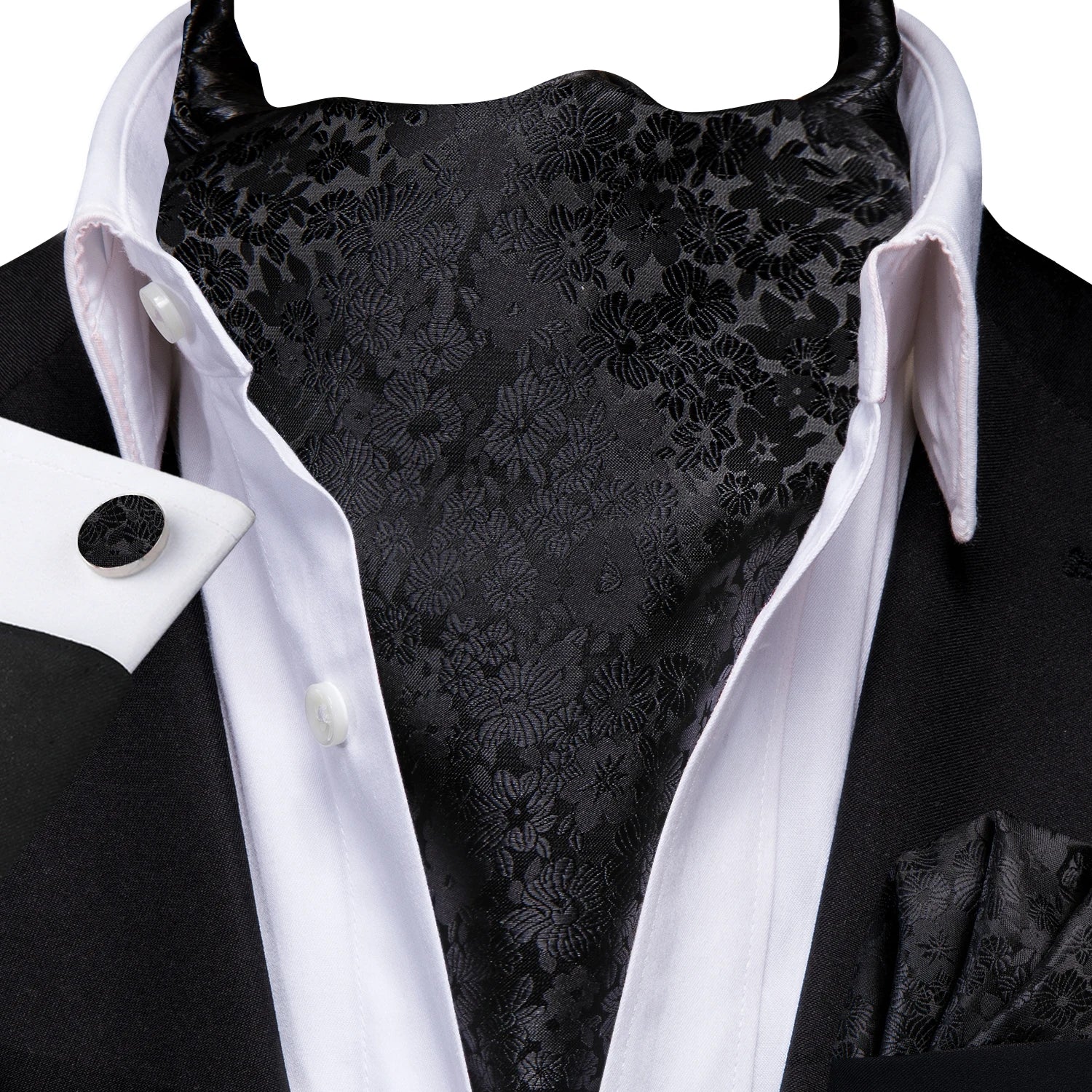 Men's Ascots Fashion Luxury Floral Cravat Cufflinks Handkerchiefs Qme LDAS1179