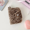 Leopard Print Coin Purse Plush Snap Closure Mini Wallet for Girls Portable ID Card Holder Coin Bag Small Clutch Pocket Wallet Qme Brown