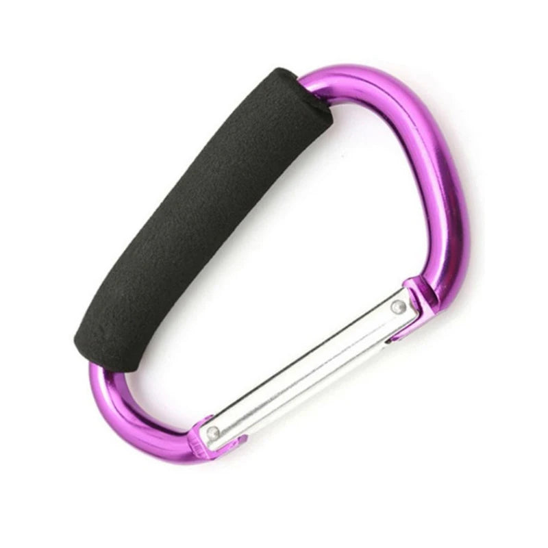1PCS 13.5X7.1cm Baby Cart Hook Aluminum Alloy Outdoor Climbing Buckle Hook Multifunction D-Shaped Cart Buckle Shopping Bag Hooks Qme Purple