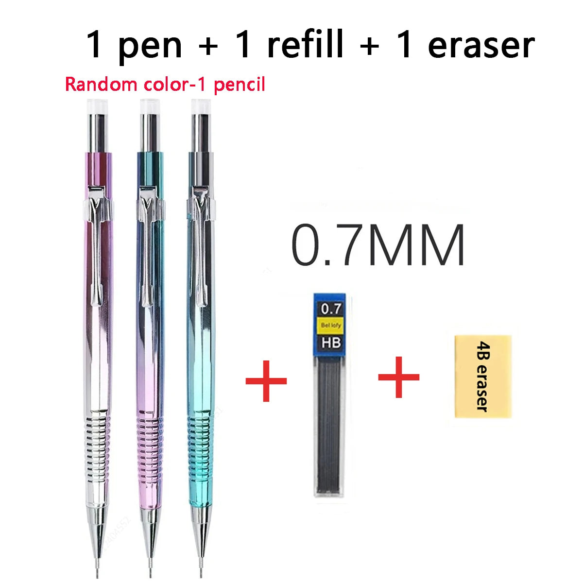 2-in-1 Double Tips Ballpoint Pen And Mechanical Pencils 0.3/0.5/0.7/0.9mm,1 Refills,1 Eraser,for Artist Drawing, Sketching Qme 0.7MM-3 Pcs Set