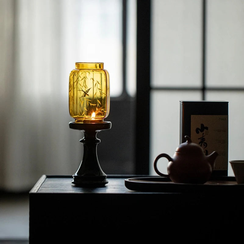 Chinese Glass Emerald Candlestick Atmosphere Lamp Aromatherapy Candle Qme
