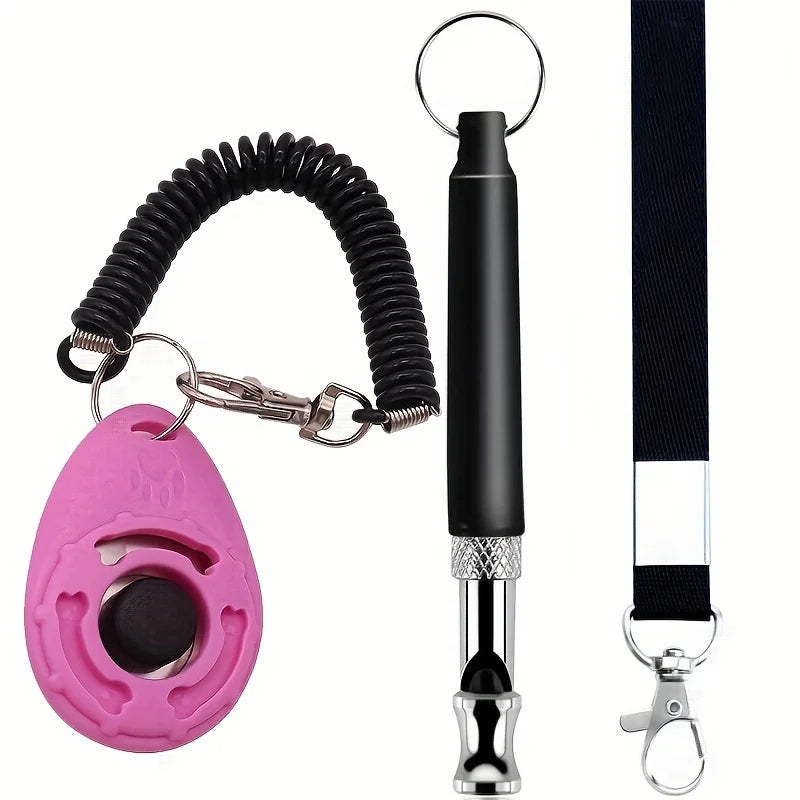 2pc pet exercise clicker, ultrasonic dog whistle (with 1 hanging rope), pet behavior training correction instruction beeper Qme Pink