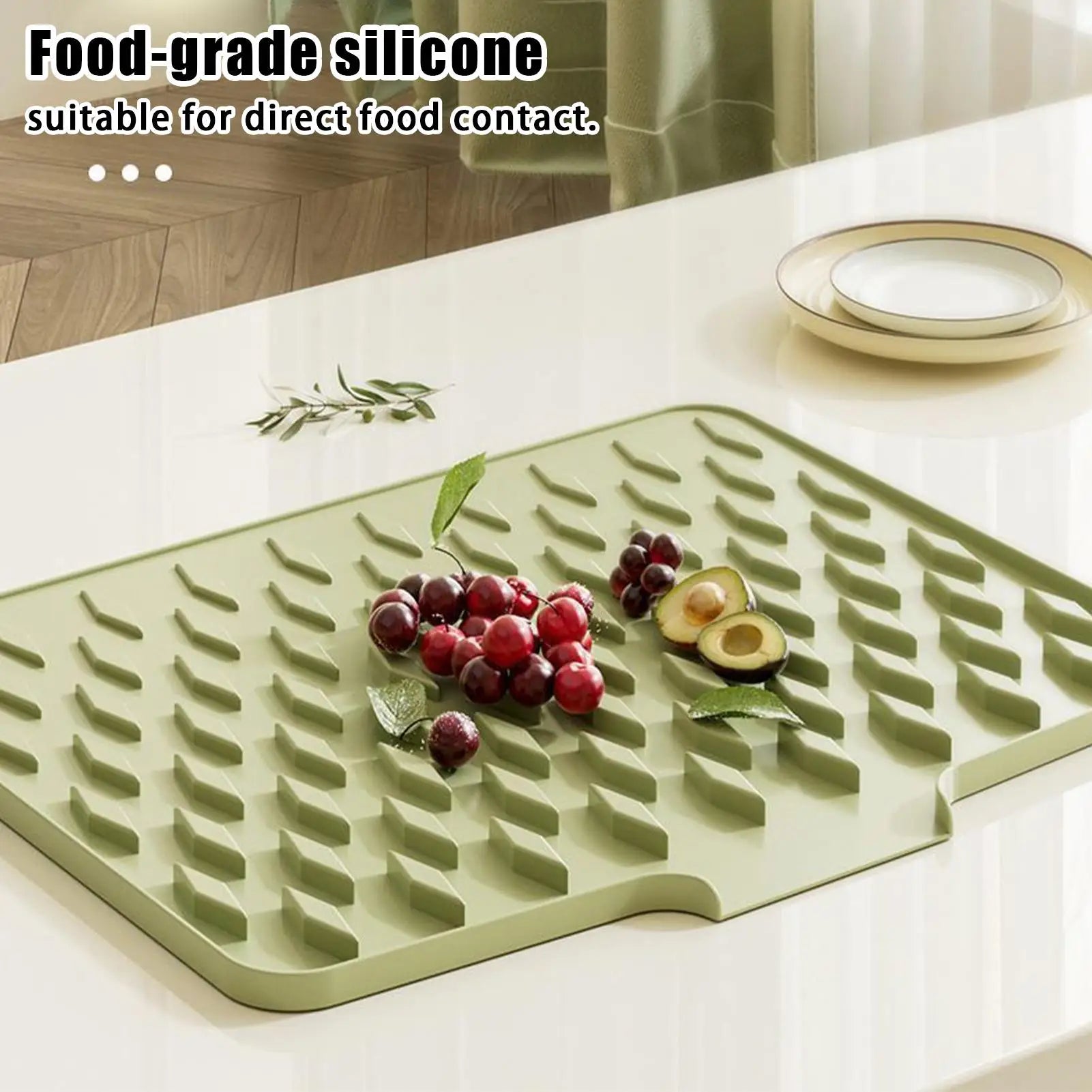 Dish Drying Mat Non-Slip Counter Drainer Liner Silicone Mats For Kitchen For Bathroom Faucet Sink Coffee Station Restroom Shower Qme