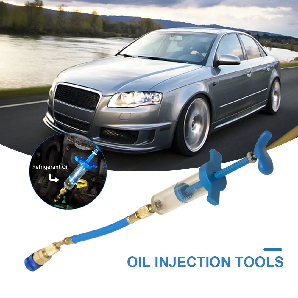 Air Conditioning Oil Injector 1Oz Liquid Fuel Injector 1/4 SAE Oil Dye Coupler Adapter Low Side for Vehicle Home Air Conditioner Qme
