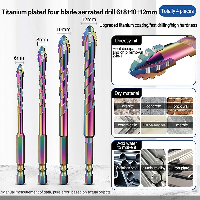Tiles Concrete Metal Ceramics Drill Bits Tools 6- Four-edge Serrated Qme A5