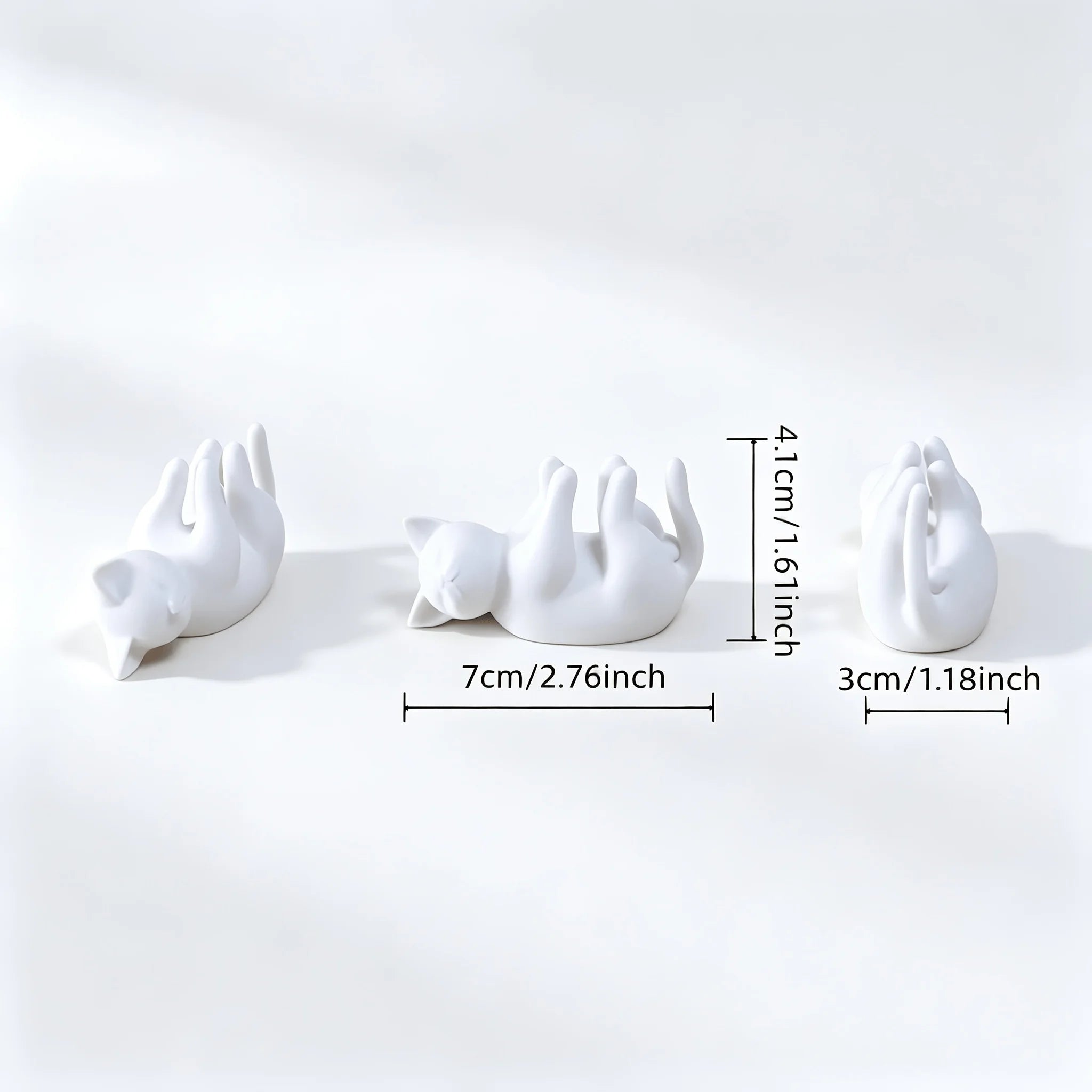 3pcs Cat Lying Down Photo Stand/Adorable Kitten-Shaped Photo Display Holder/Mini Desktop Ornament Qme white 3pcs