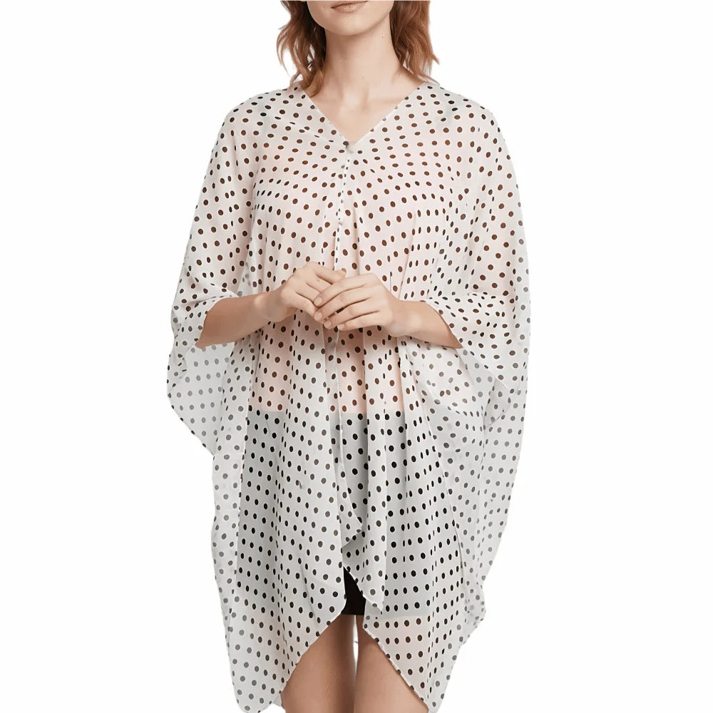 Elegant Mesh Transparent Sunscreen Cover-up Polka Dot Pullover Cover Qme