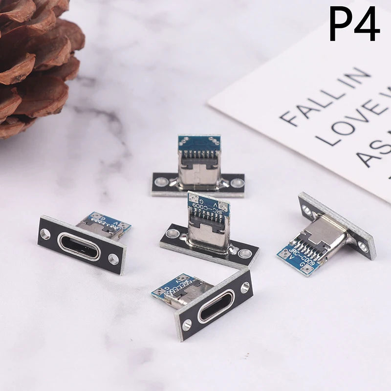 5Pcs USB 3.1 Type C Socket With Screw Fixing Plate Type-C USB Jack 3.1 Type-C 2Pin 4Pin Female Connector Jack Charging Port Qme style 4