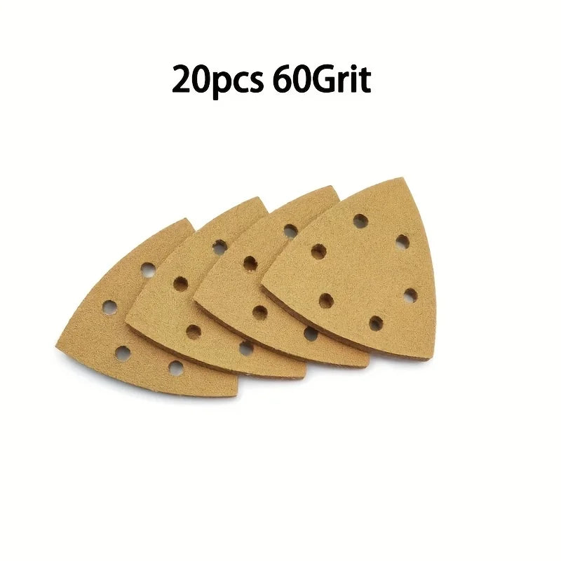 20-Piece triangular oscillating sandpaper with hooks and loops 6 holes 60-320 thickness detail grinding wheel for wood polishing Qme 20PCS 60Grit