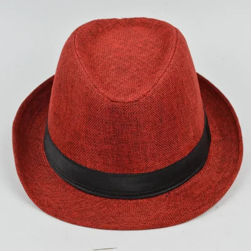 Fashionable British Jazz Hat Solid Linen Gentleman's Casual Denim Qme Red