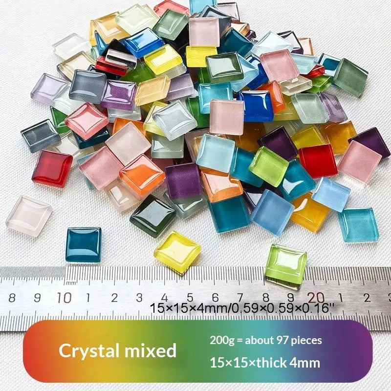 1.5CM Square Crystal Mosaic Tiles 200G Mixed 50 Colors Glossy Glass For DIY Craft Coaster Vase Home Art Decoration Qme 2bag
