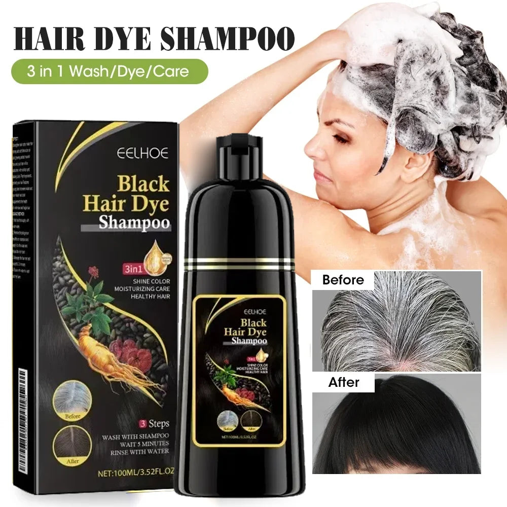 Instant Black Dye Shampoo Black Brown Hair Coloring Natural Herbal Ginseng Hair Repair Shampoo Grey White Hair Dyed Black Qme