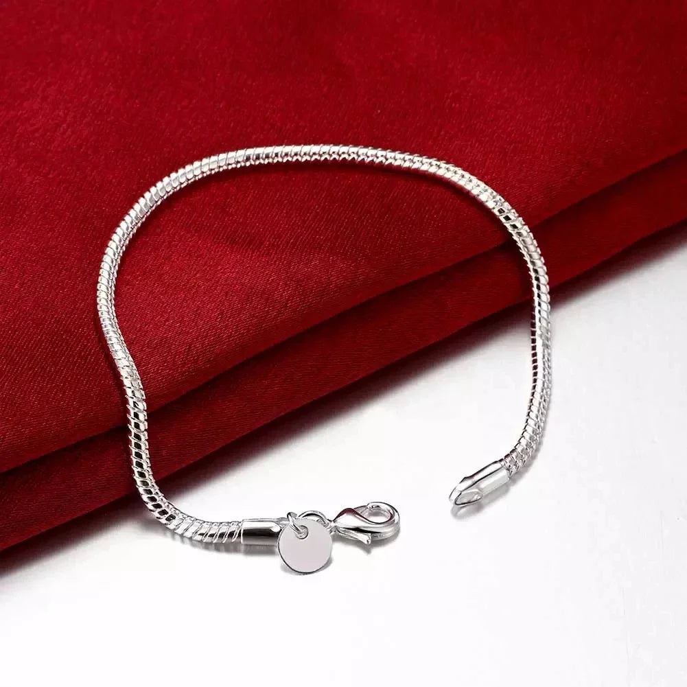 2pcs set 40-75CM 925 Sterling silver 3MM snake bone chain necklace bracelets fashion for men women jewelry wedding 16-30 inches Qme