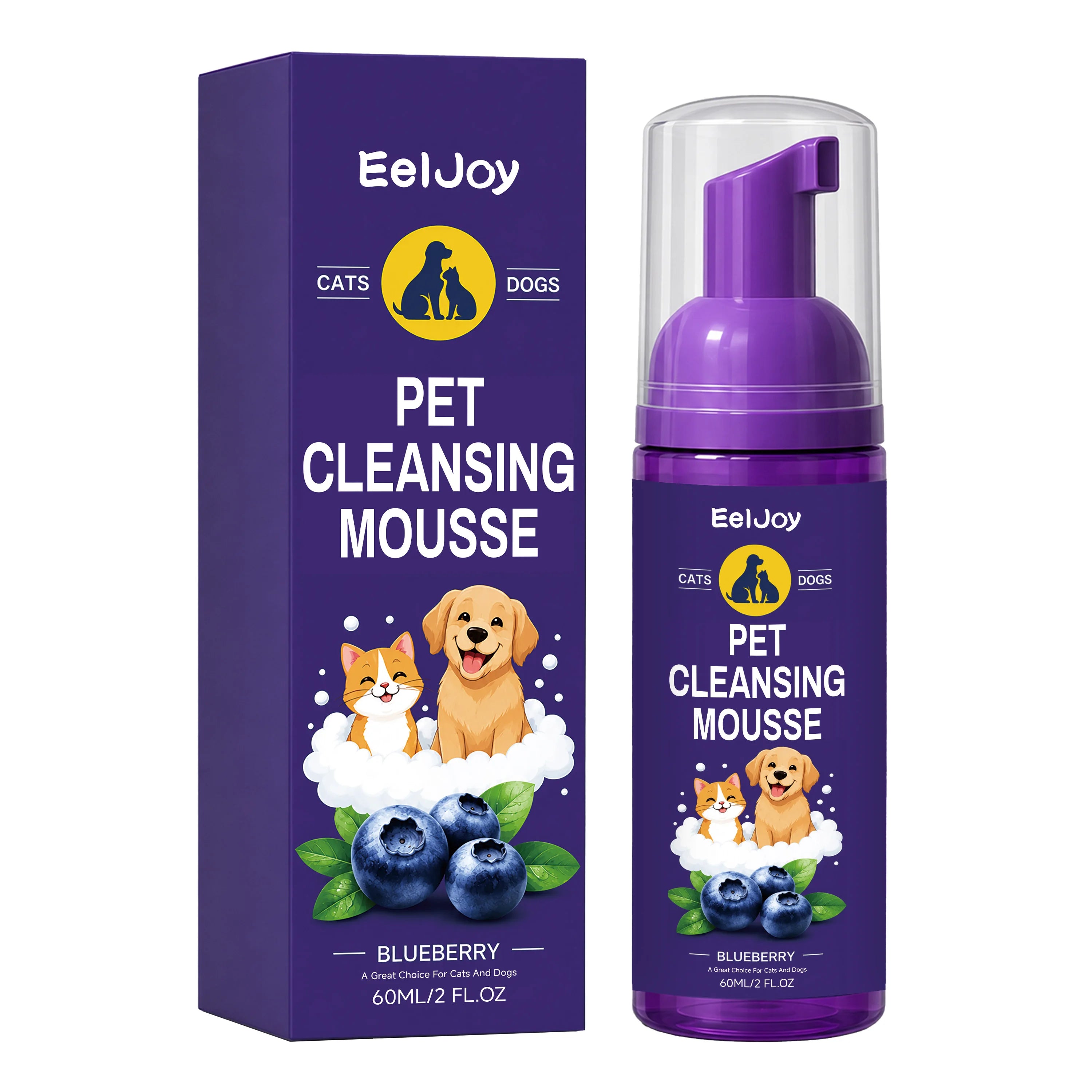 Pet Cleansing Mousse Gentle Removing Dirt Soothing Skin Reducing Odors Long Lasting Fragrance Waterless Dog & Cat Shampoo Foam Qme 60ML Boxed
