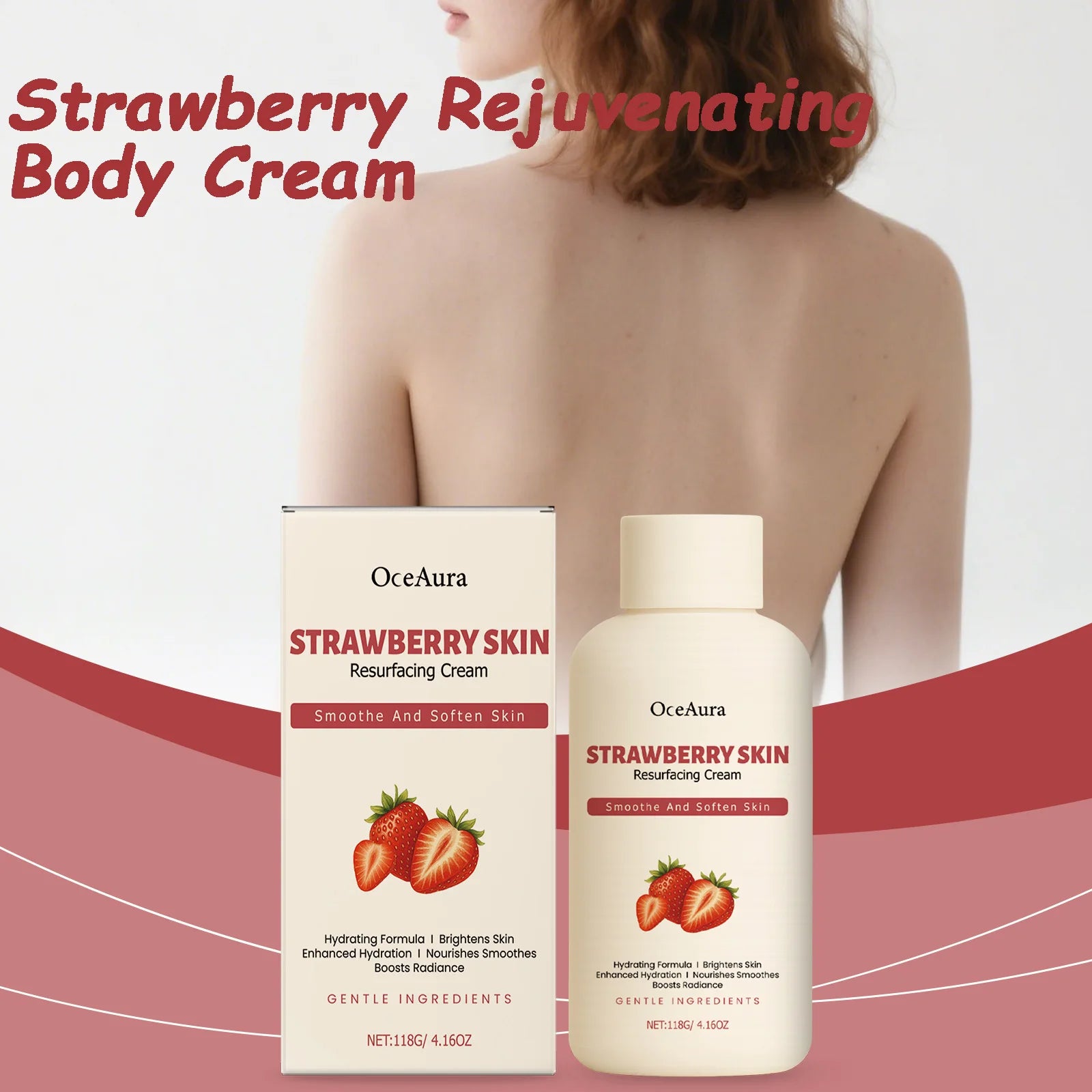 Strawberry Rejuvenating Body Cream Brightening Smooth Soft Skin Intensive Moisturizing for Dry Rough Skin Body Butter Cream Qme