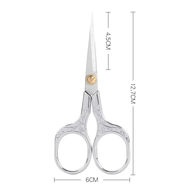Kawaii Titanium Color Scissors Vintage Stainless Carved Cutting and Sewing,Thread Scissors, Sewing Tools,Cute Stationery Qme Silver
