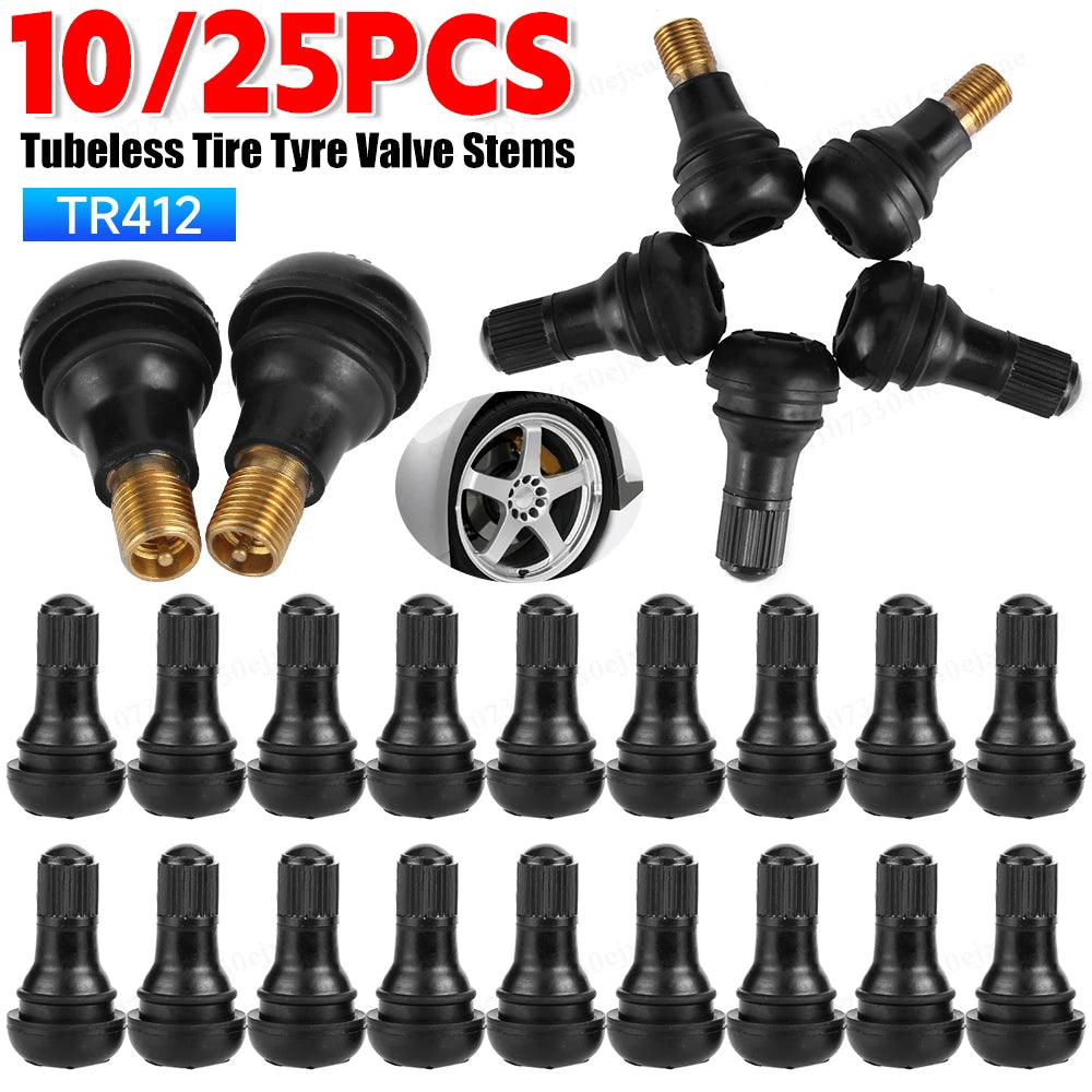 10/25Pcs TR412 Snap-in Black Rubber Tubeless Tire Tyre Valve Stems for ATV Car Motorcycle Tubeless Tire Valve Stems Qme