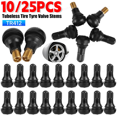 10/25Pcs TR412 Snap-in Black Rubber Tubeless Tire Tyre Valve Stems for ATV Car Motorcycle Tubeless Tire Valve Stems Qme