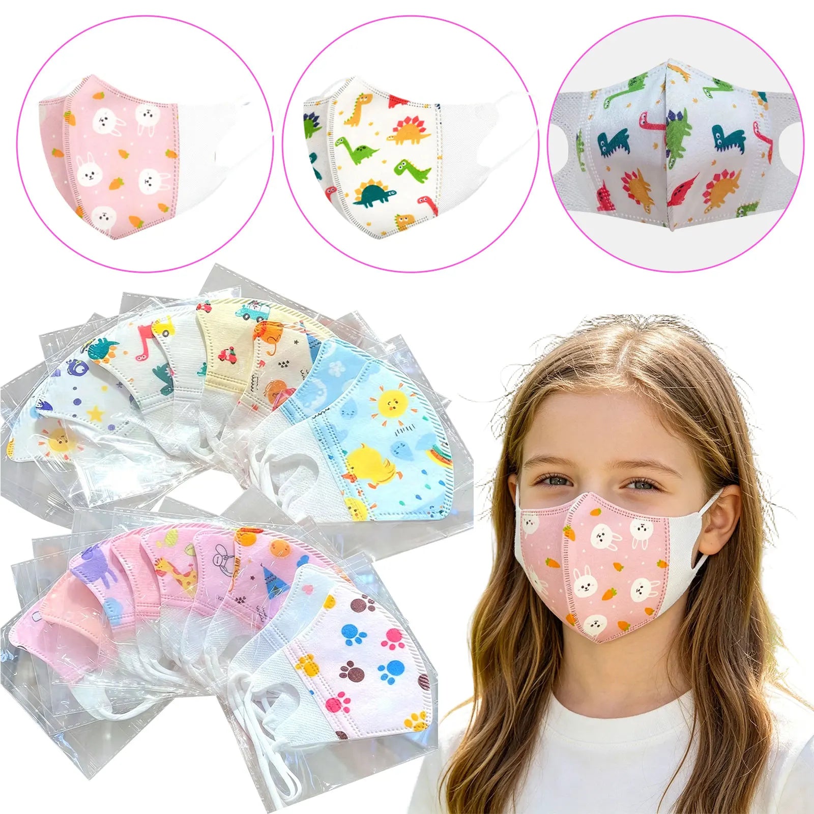 10PCS Kids Disposable Mask Creative Cartoon-Themed Prints 3 Layer Face Mask Children Outdoor Dustproof Face Masks Qme