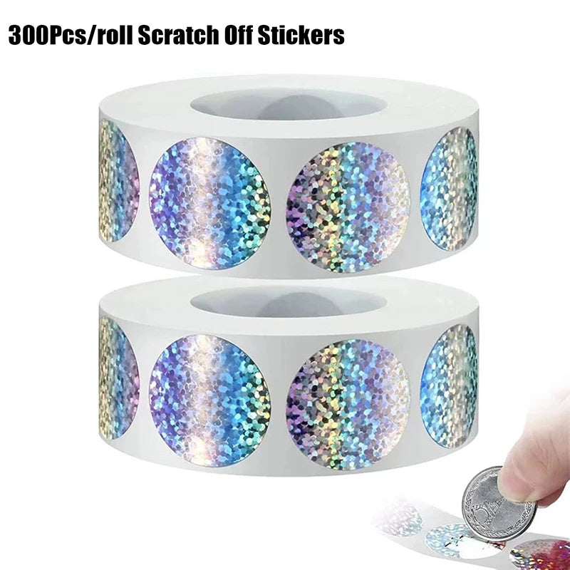 300Pcs 2.5CM Round Laser Off Stickers Surprise Labels Secret Code Cover Sticker Activity Card Self-Adhesive Sticker. Qme
